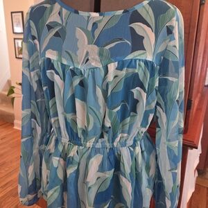 VENUS Ocean Blue and Soft White Blouse